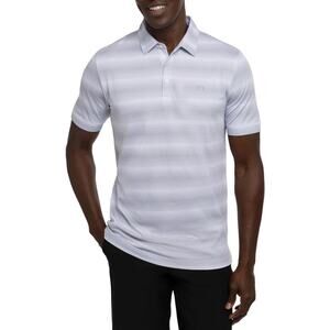 Travis Mathew Beach Camping Stripe Piqué Polo Grey White Short Sleeve Medium